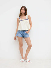 Cotton-blend Square Neck Aztec Tank Top