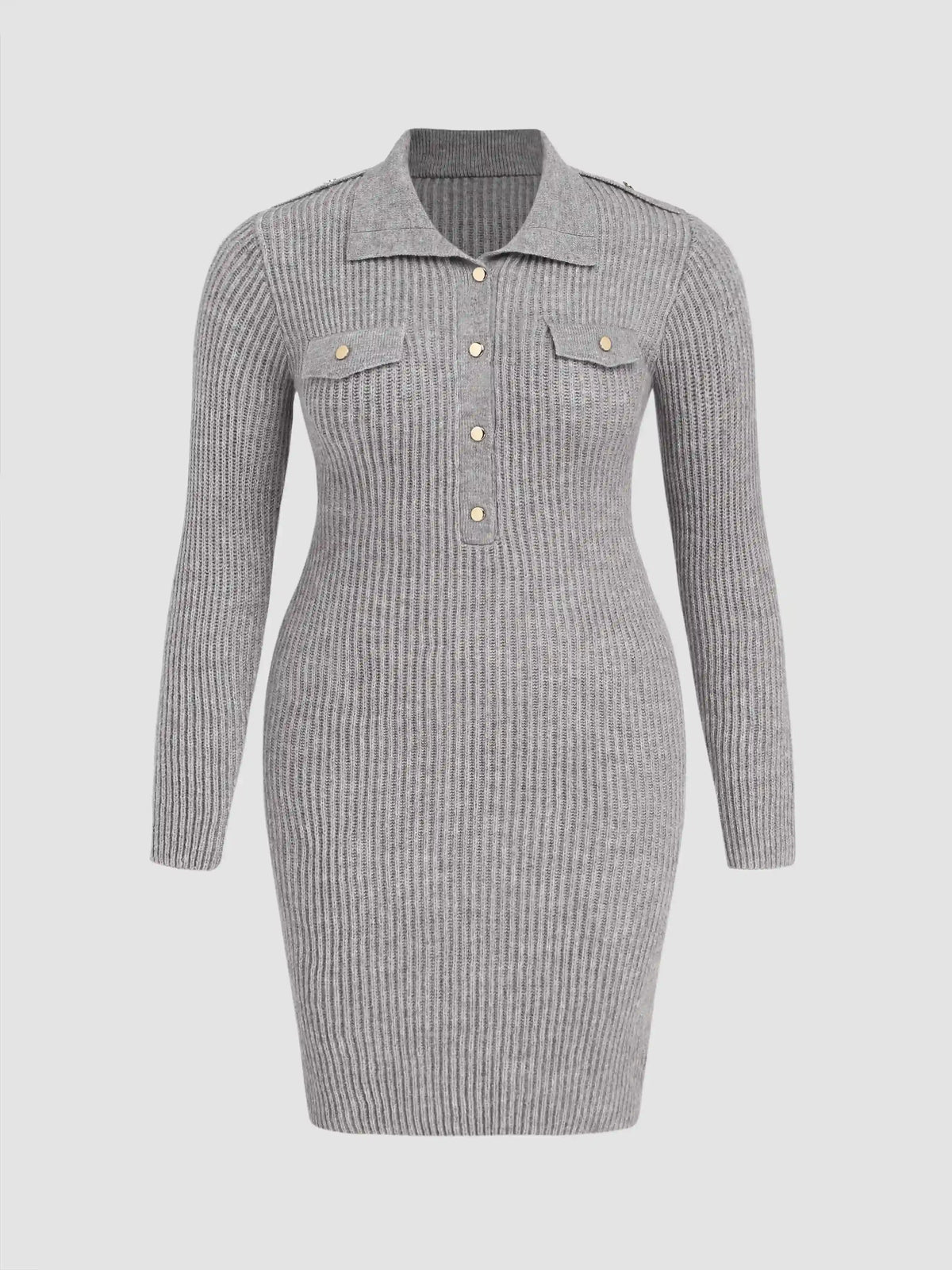 Knit Polo Solid Button Mini Dress Curve & Plus