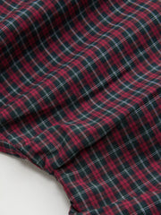 Cotton-blend Collar Tartan Ruched Bell Sleeve Shirt