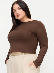 Boat Neck Long Sleeve Top & Mid Rise Straight Leg Trousers With Belt Set Curve & Plus