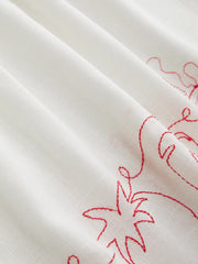 Linen-blend Peter Pan Collar Puff Sleeve Embroidery Scalloped Blouse