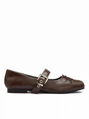 SQUARE TOE BOWKNOT DECOR BUCKLE MARY JANE FLATS