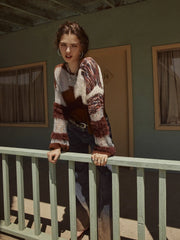 Wool-blend Knitted Boat Neckline Colorblock Long Sleeve Top