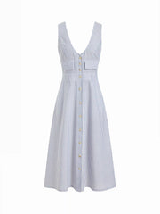 Linen-blend Stripe V-neck A-line Maxi Dress