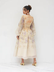 Cotton Floral Pleated Maxi Dress