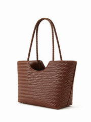 WOVEN TEXTURE FAUX LEATHER TOTE BAG