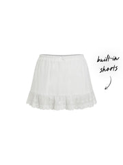 Cotton-blend Low Rise Textured Bowknot Ruffle Hem Mini Skirt