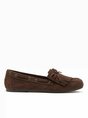 BOWKNOT & FRINGED FAUX SUEDE LOAFERS