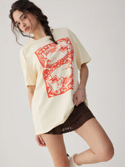Cotton-blend Animal Graphic Oversized Short Sleeve Tee