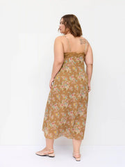 Floral V-neck Ruched Lace Slip Maxi Dress Curve & Plus