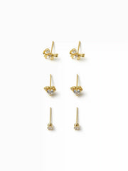 3 PAIRS RHINESTONE & HEART & BOWKNOT EARRINGS SET