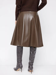 Faux Leather Mid Rise Midi Skirt