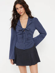 Stripe V-neck Bowknot Blouse