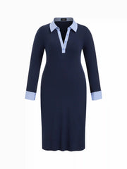 Cotton-blend Polo Two Tone Straight Maxi Dress Curve & Plus