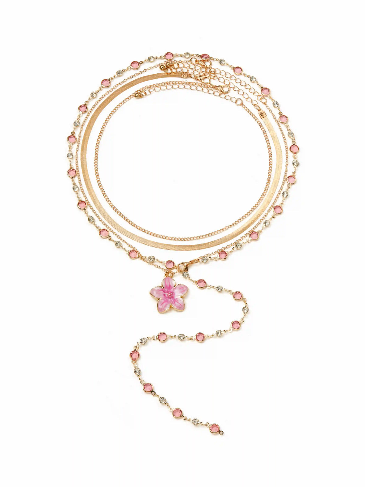 FLOWER & RHINESTONE LAYERED NECKLACE