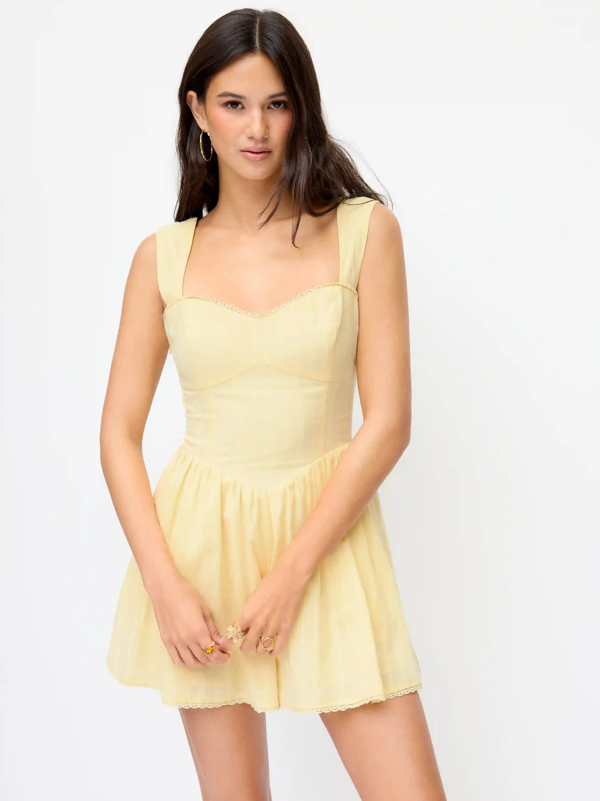 Cotton-blend Sweetheart Textured Shirred Lace Trim Romper