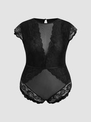 Lace Round Neckline Cut Out See-through Bodysuit Curve & Plus