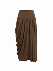 Mid Rise Cocoon Ruched Pleated Midi Skirt