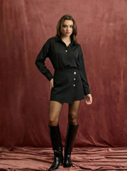 Satin Collar Long Sleeve Metal Button Oversized Shirt