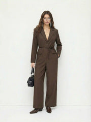 Collar Long Sleeve Wide Leg Oversized Jumpsuit With Belt