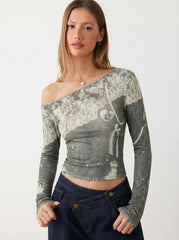Asymmetrical Neck Conversational Top