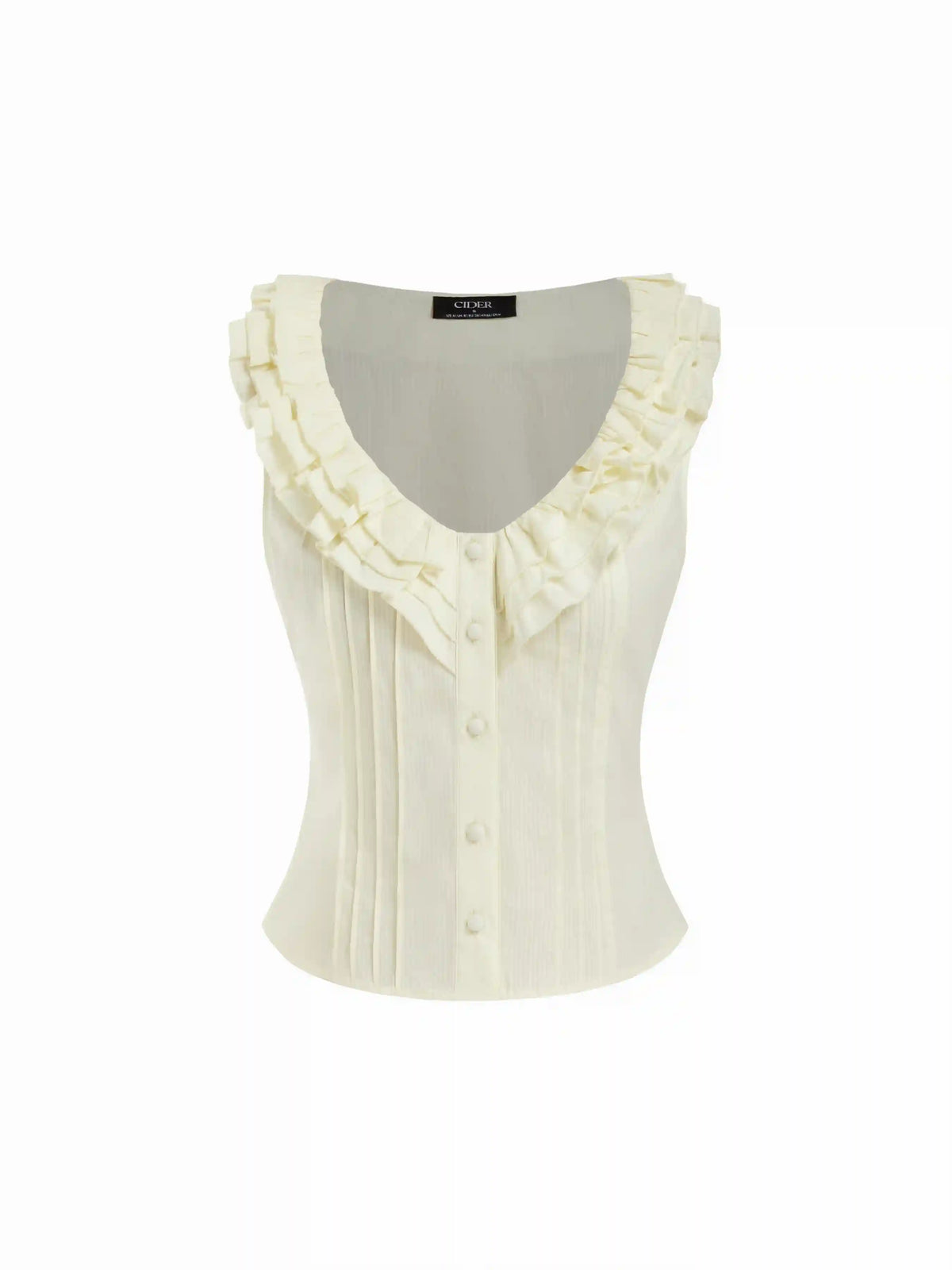 Cotton-blend V-neck Ruffled Tank Crop Blouse