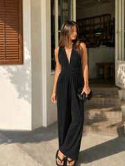 Solid Rib Criss Cross Knotted Jumpsuit