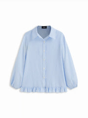 Cotton-blend Striped Ruffled Oversized Top & Mid Rise Wide Leg Shorts Set