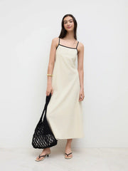 Linen-blend Square Neck Knotted Beaded Cami Maxi Dress