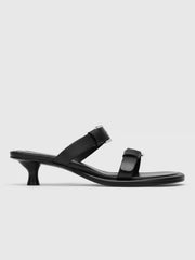 Faux Leather Double Buckle Strap Stiletto Heeled Sandals
