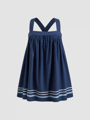 Linen-blend Square Neck Ruffle Hem Criss Cross Mini Dress Curve & Plus