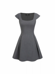 Woven Square Neck Pleated A-line Mini Dress
