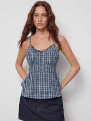Cotton-blend Sweetheart Neck Ruffled Peplum Cami Top