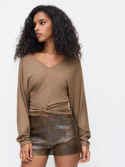 V-neck Twist Ruched Long Sleeve Top