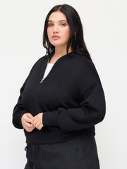 V-neck Solid Half Zip Sweatshirt Curve & Plus