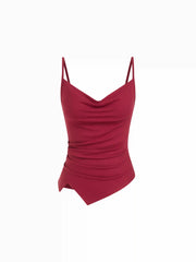 Cowl Neck Ruched Asymmetrical Hem Cami Top