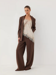 Mid Rise Elastic Waist Straight Leg Trousers