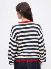 Knit Mohair-blend Striped Contrasting Binding Oversized Top