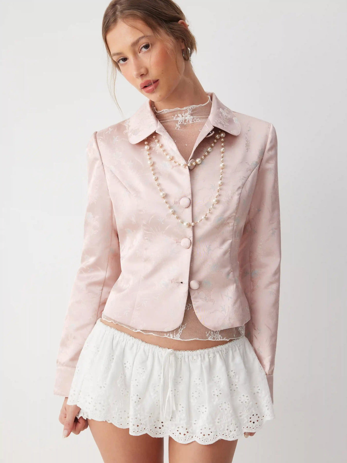 Jacquard Floral Collar Long Sleeve Jacket