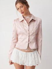 Jacquard Floral Collar Long Sleeve Jacket