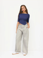 Cotton-blend Low Rise Tie Side Barrel-leg Trousers