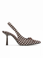BOWKNOT GINGHAM SLINGBACK HEELS