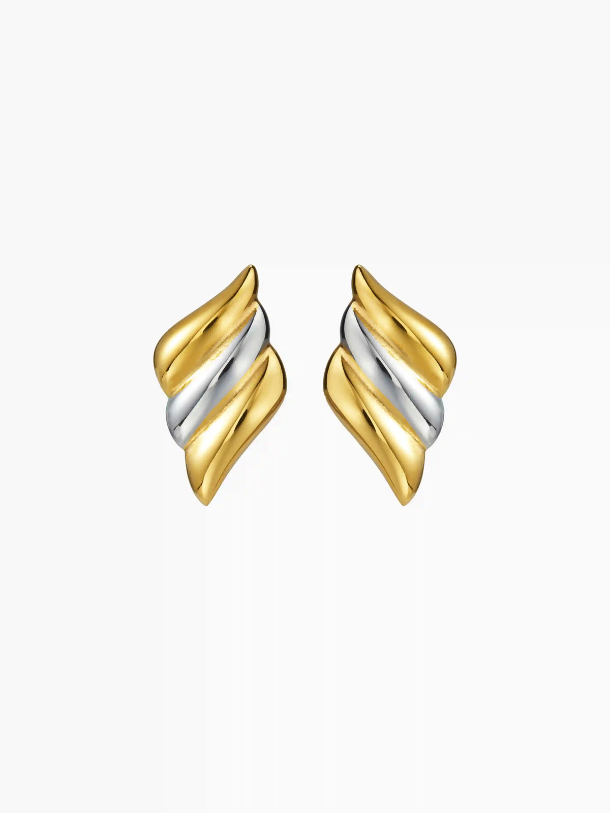 TWO TONE PLEATED 18K GOLD PLATED STAINLESS STEEL STUD EARRINGS
