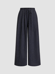 Halter Neckline Stripe Knotted Top & Mid Rise Straight Leg Trousers Set