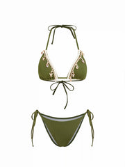 Halter Neckline Starfish Shell Knotted Tie Side Bikini Set
