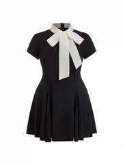 Stand Collar Bowknot Aline Mini Dress Curve & Plus