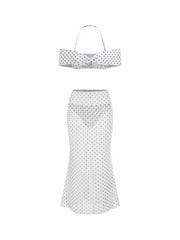 Off-shoulder Polka Dot Bandeau & Cheeky Mid Rise 3 Piece Bikini Set