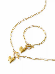2 PCS STAINLESS STEEL HEART BRACELET & NECKLACE SET
