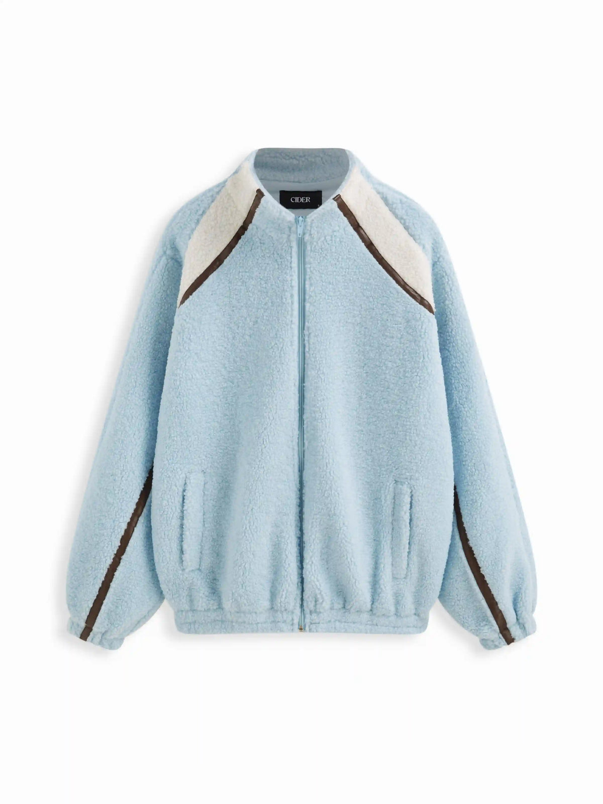 Fleece Stripe Zip Through Oversized Long Sleeve Sweatshirt