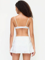 Cotton Sweetheart Eyelet Bralette & Mid Rise Skirt Loungewear Set